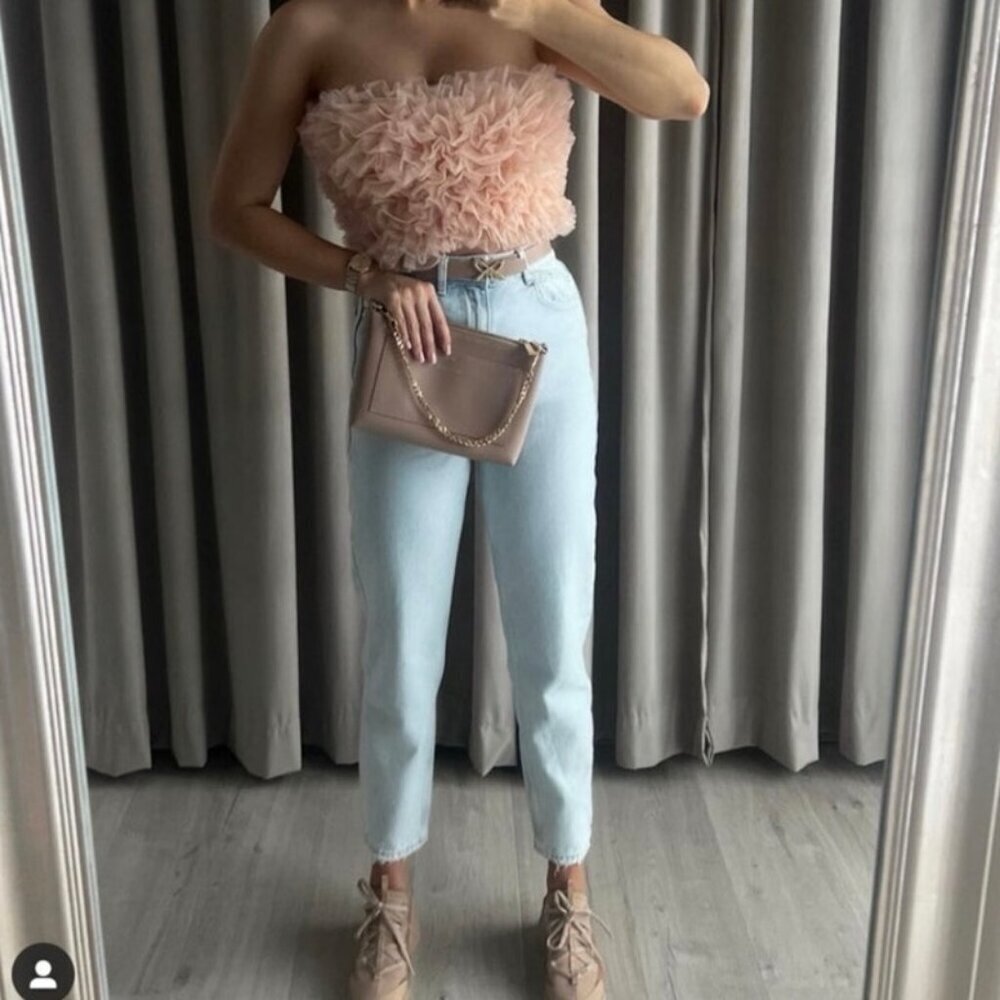 NWT Zara Pink Tulle Strapless Ruffle Crop Top XS Blogger Favorite Party Tube Top - Picture 4 of 9
